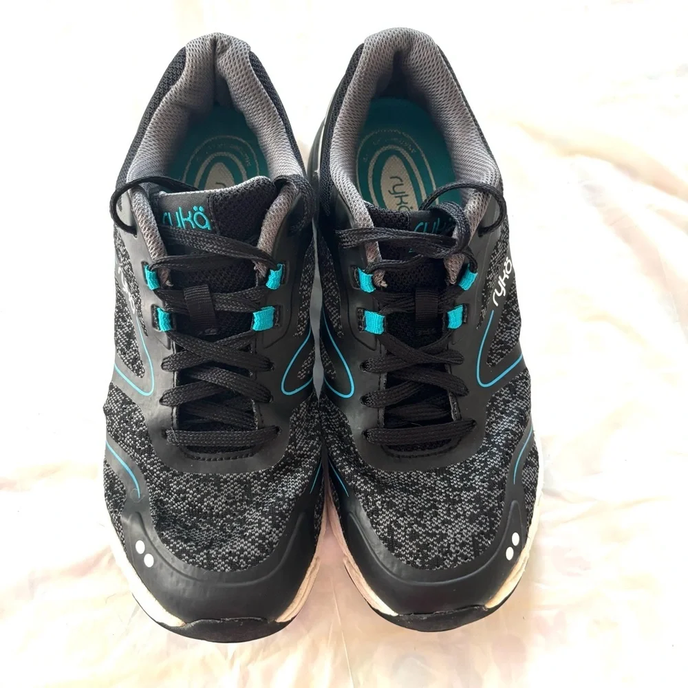 Ryka Exuberant Black Turquoise Walking Sneakers SZ 8 M Worn 2X